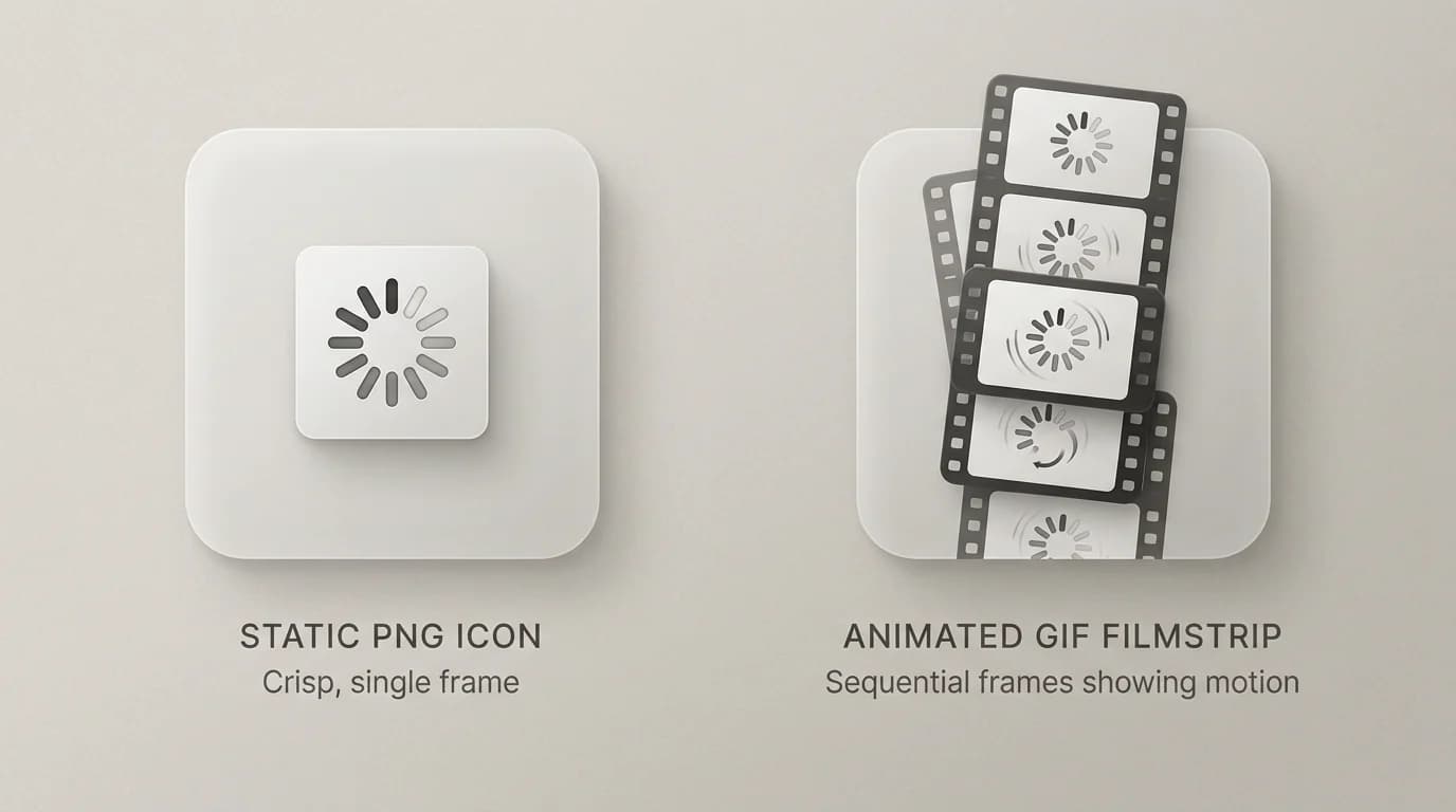 PNG static graphic versus GIF animation strip comparison