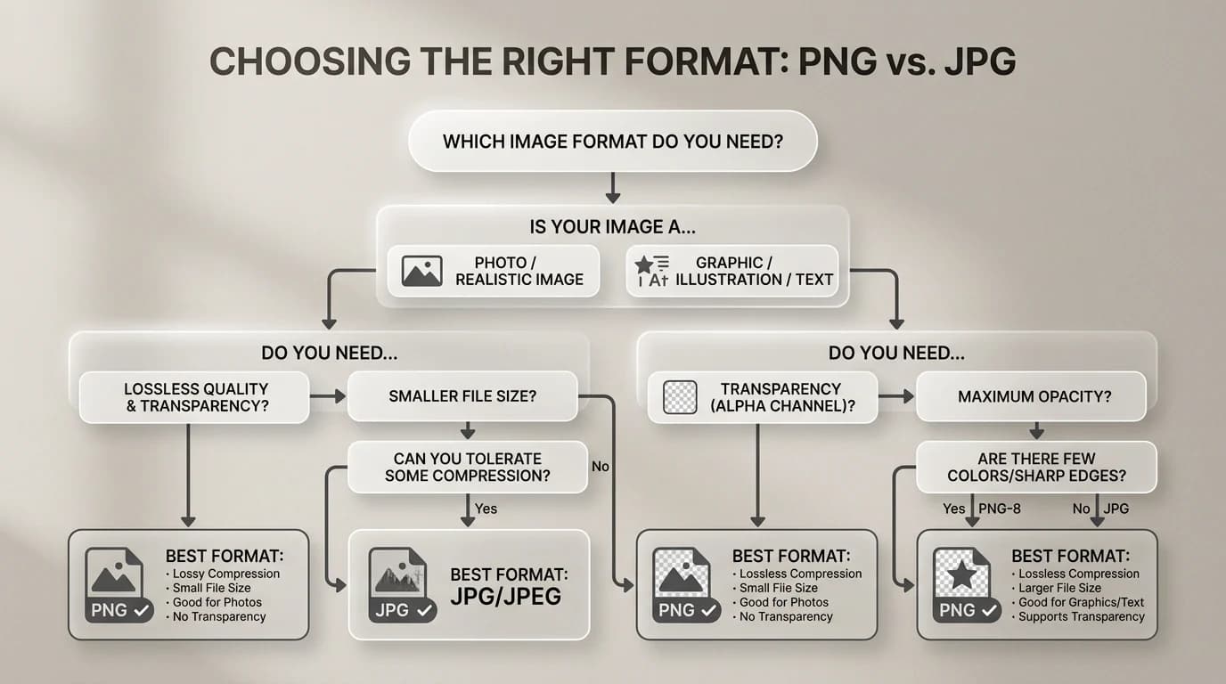Decision flowchart for PNG versus JPG
