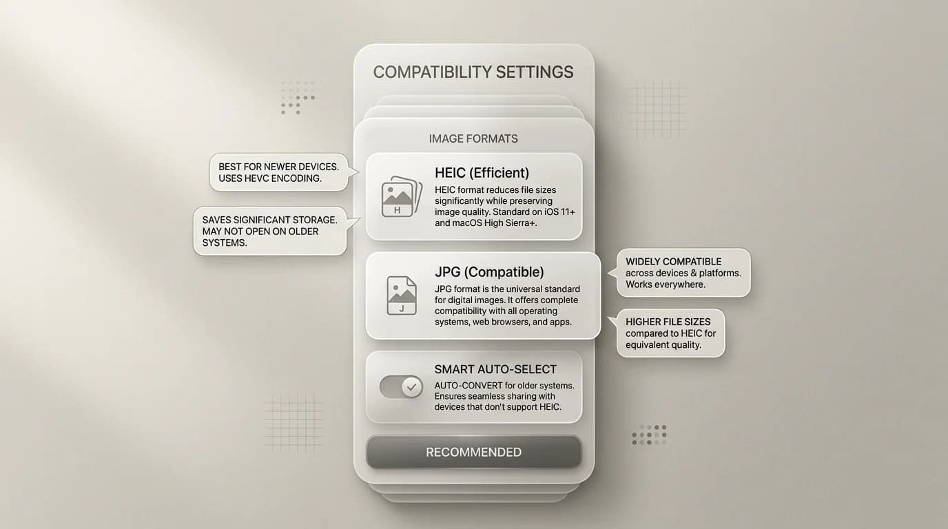 iPhone camera settings compatibility versus efficiency