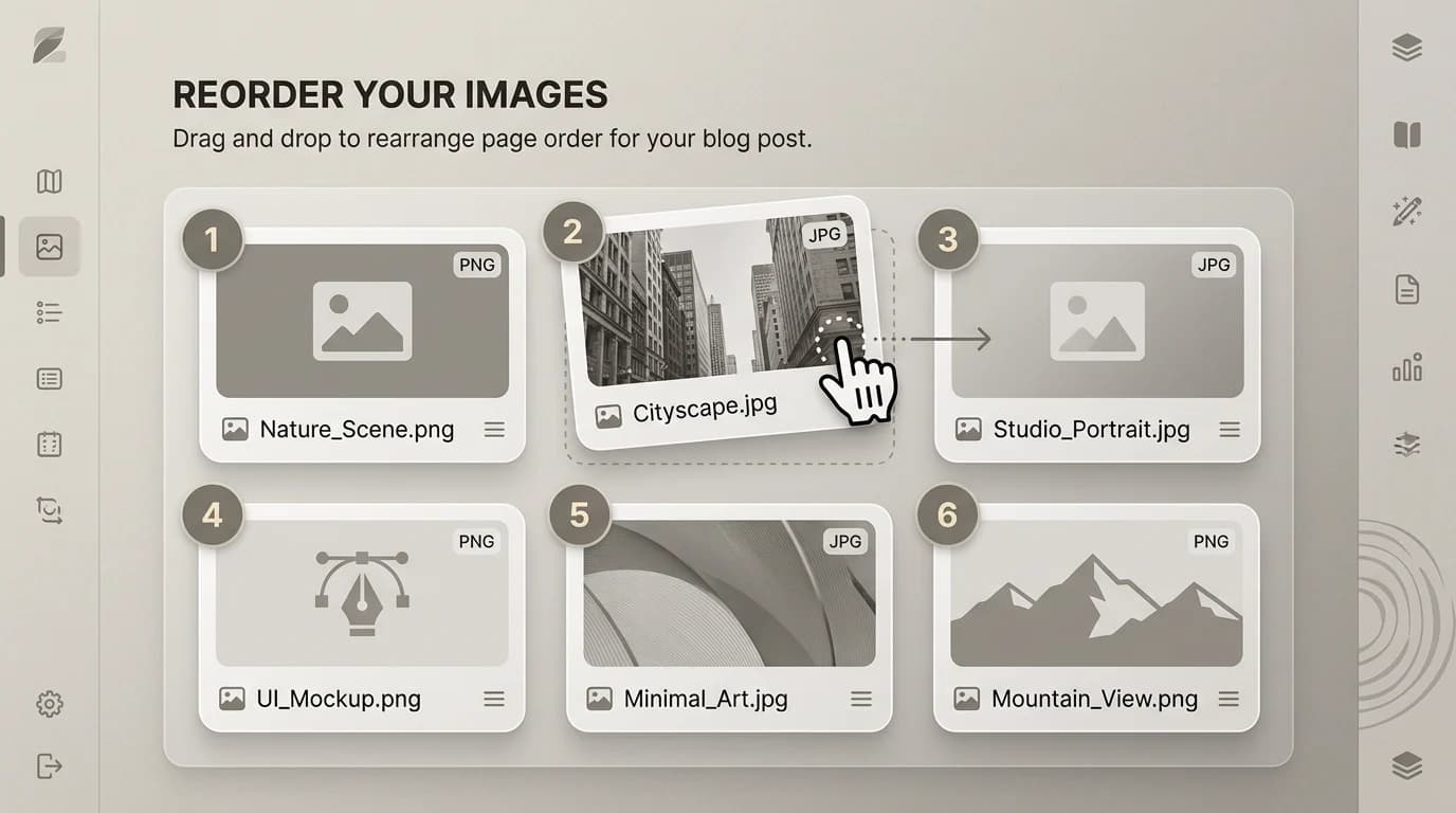 Reorderable thumbnails before PDF merge
