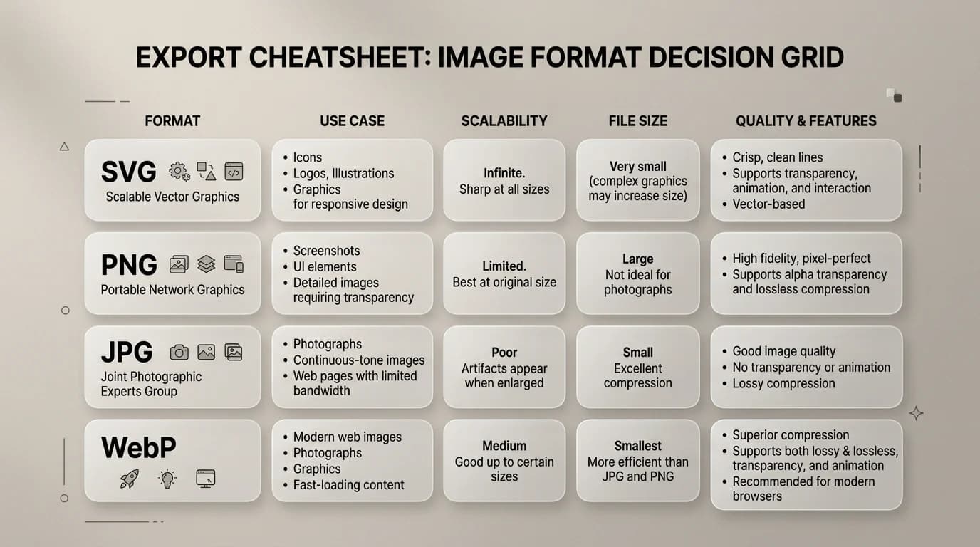 Cheatsheet graphic for SVG versus PNG export choices